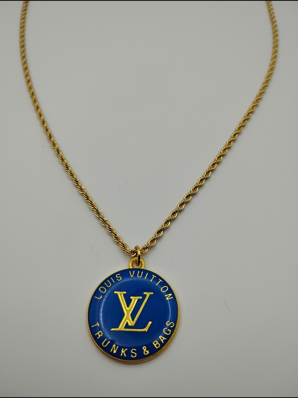 Louis Vuitton Blue & Gold LV Trunks & Bags Medallion Necklace+ Authentic Charm